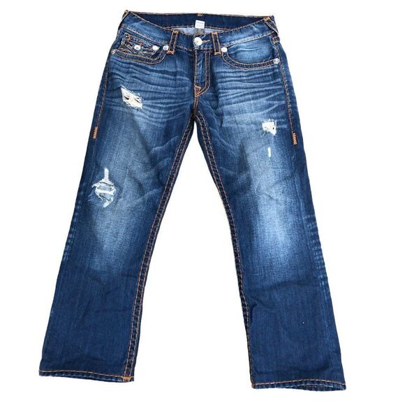 RARE Double Stitch True Religion Jeans Size 32 STRAIGHT SUPER T Blue - Picture 5 of 11